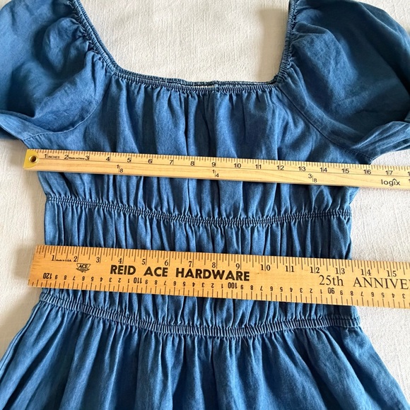 Speed Limit MPH Dress Womens S Blue Chambray Smocked Tiered Ruffle Boho Cottage - Picture 10 of 15